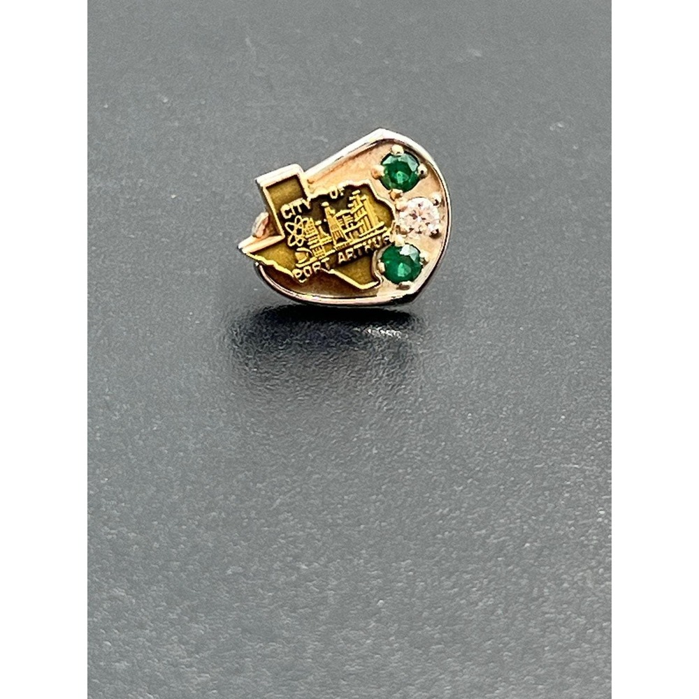 CTO Vintage City of Port Arthur Texas Oil 10k‎ Emerald and Diamond Lapel Pin - Picture 10 of 14